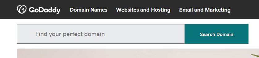 Screenshot of GoDaddy domain search page