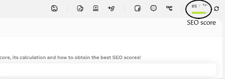 Screenshot of an SEO page with the on-page SEO score at the top right corner.