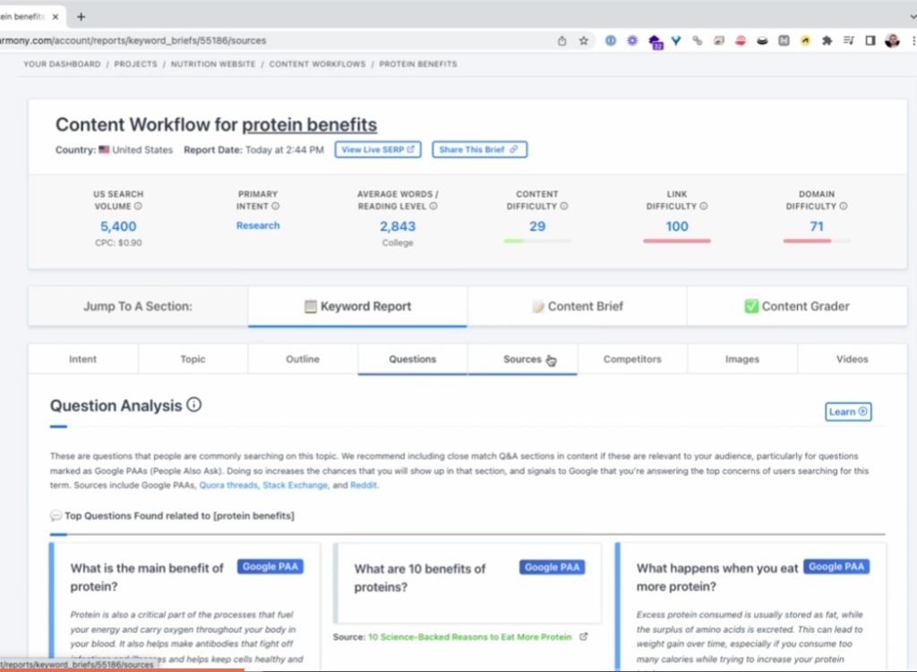 Content Harmony brief creation tool