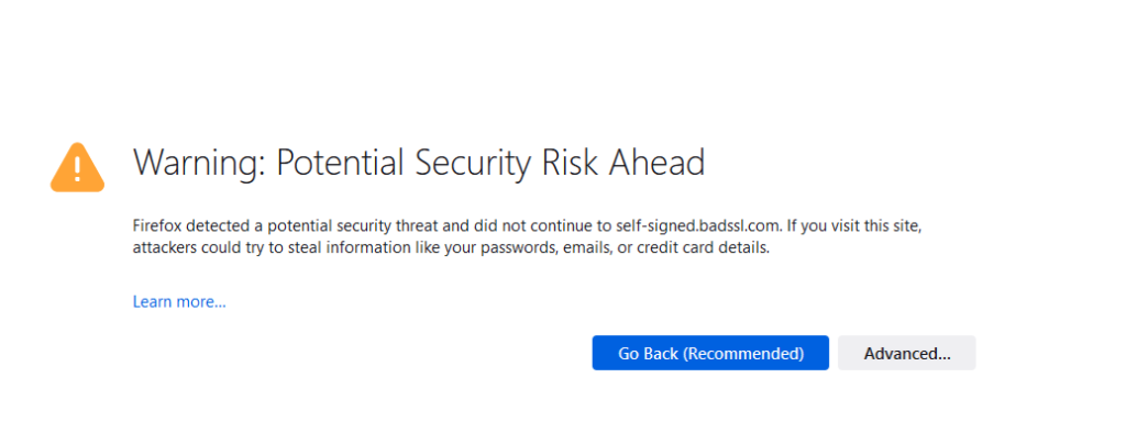 A screenshot alerting users to a potential security risk