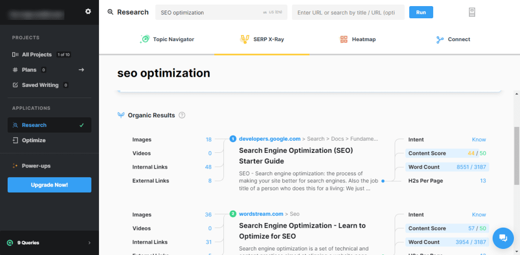 MarketMuse dashboard screenshot.