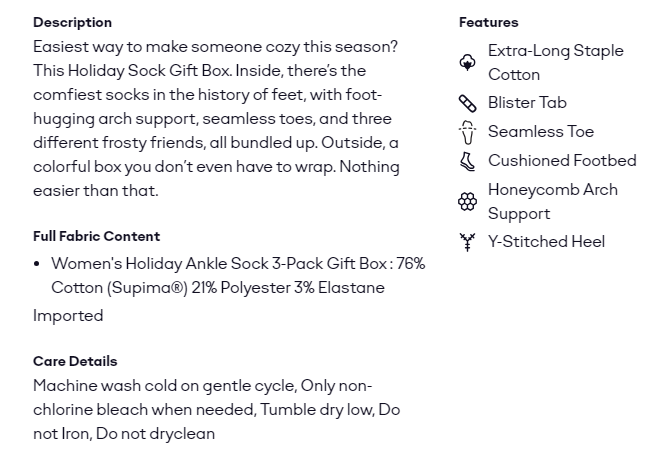 Product description for Bombas socks