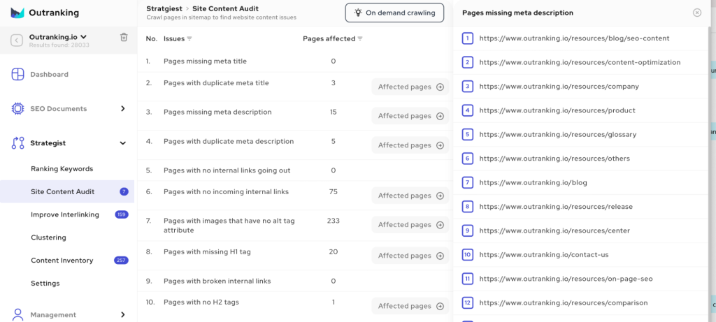 Website content audit using sitemap crawl