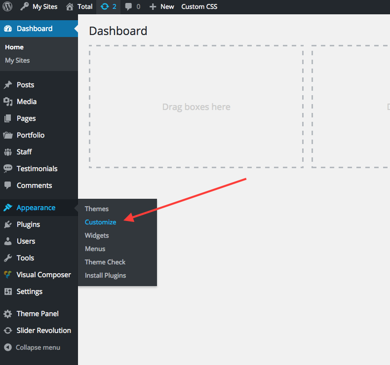 Screenshot of WordPress dashboard