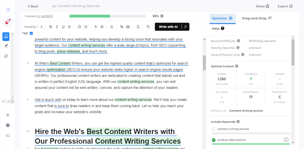 Growthbar content editor screenshot