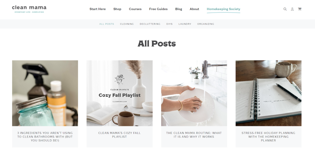 Screenshot of the blog Clean Mama