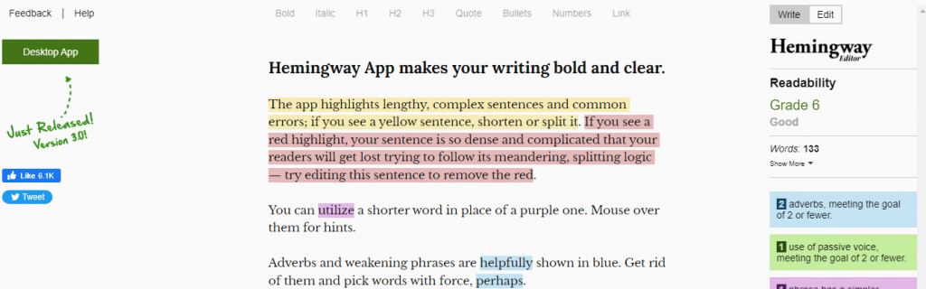 Hemingway Editor - Language and grammar checker - free writing assistant