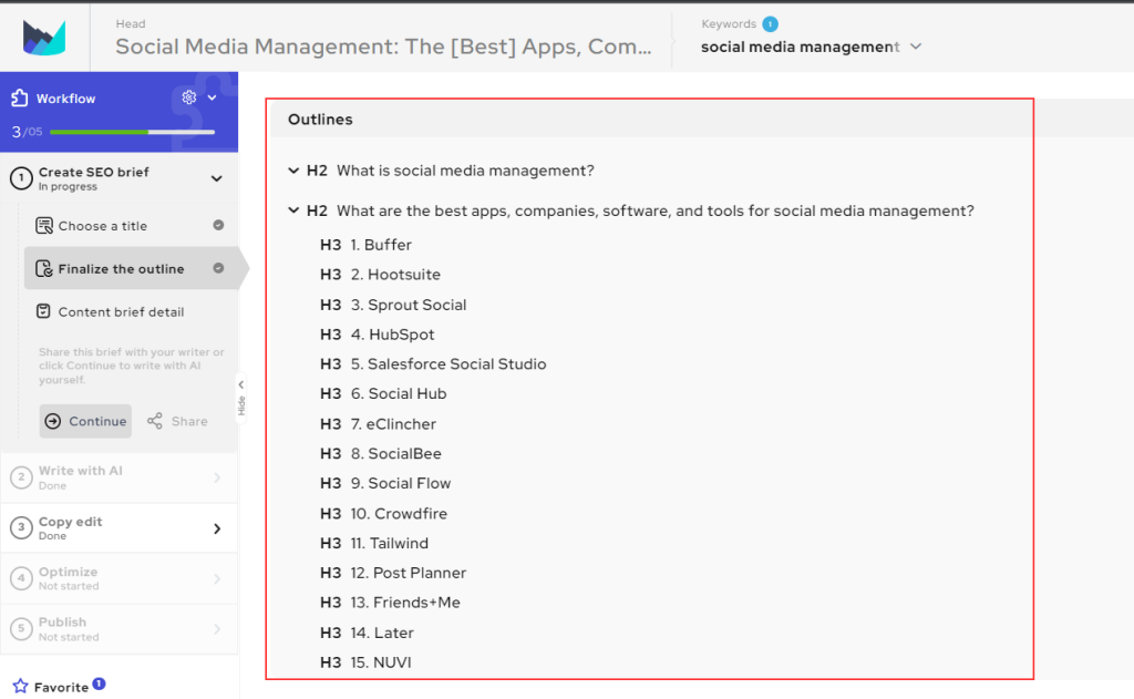 Screenshot of Outranking's content brief generator