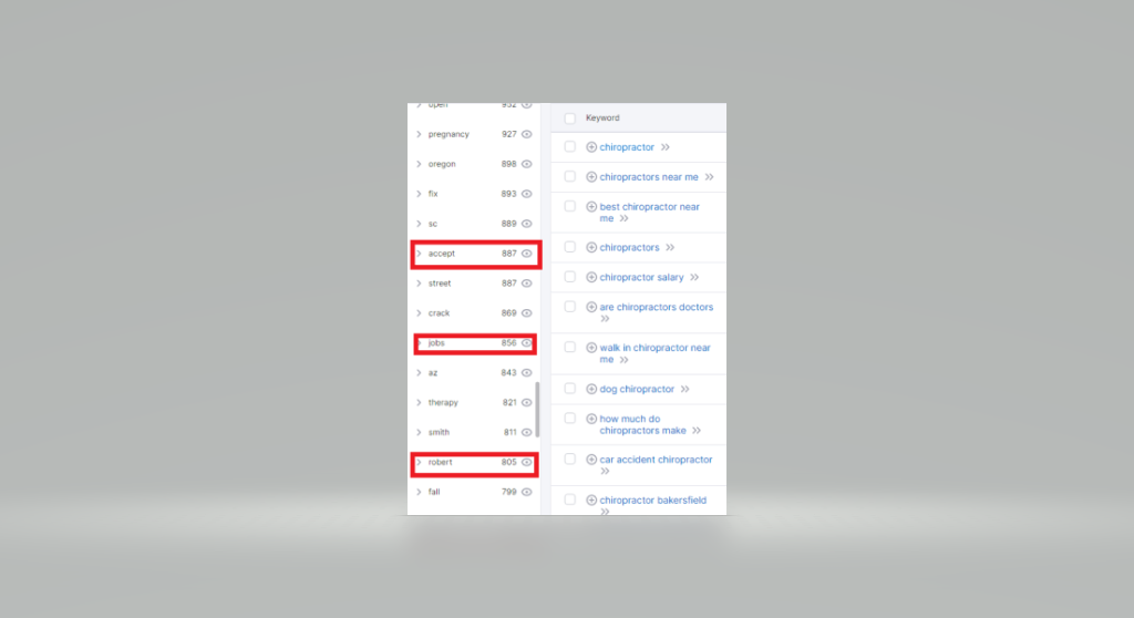 Screenshot of Semrush's keyword filters