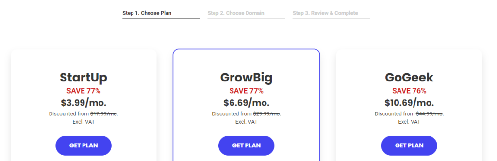 Screenshot of SiteGround's pricing plan