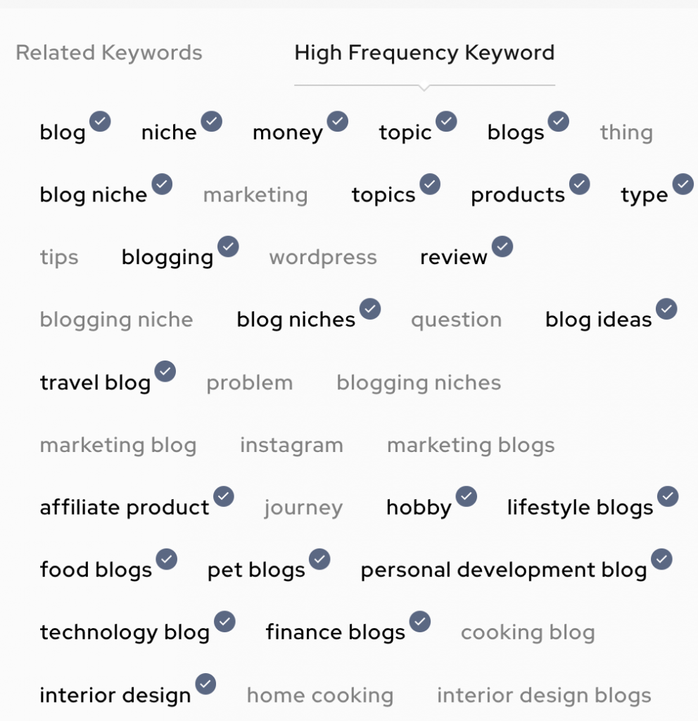 Example of high frequency Keyword for blogs