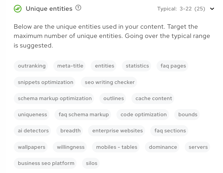 Screenshot of the unique entities criteria.