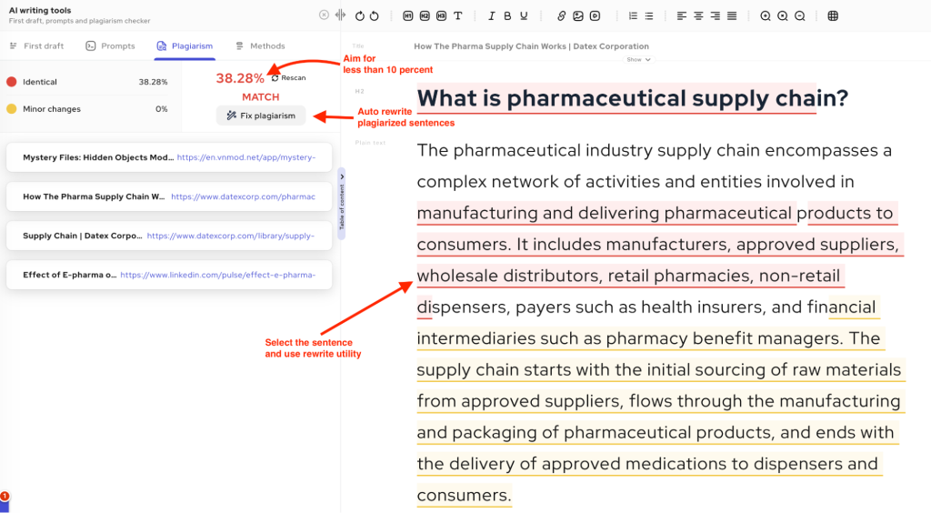 plagiarism checker along with an AI plagiarism-fixing utility