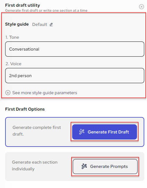 Screenshot of Outranking's first draft style guide