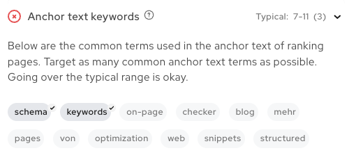 Screenshot of the keywords to use in link anchor text.