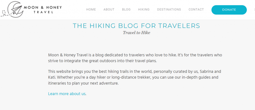 MOON & HONEY TRAVEL is a typical example of a hiking blog.