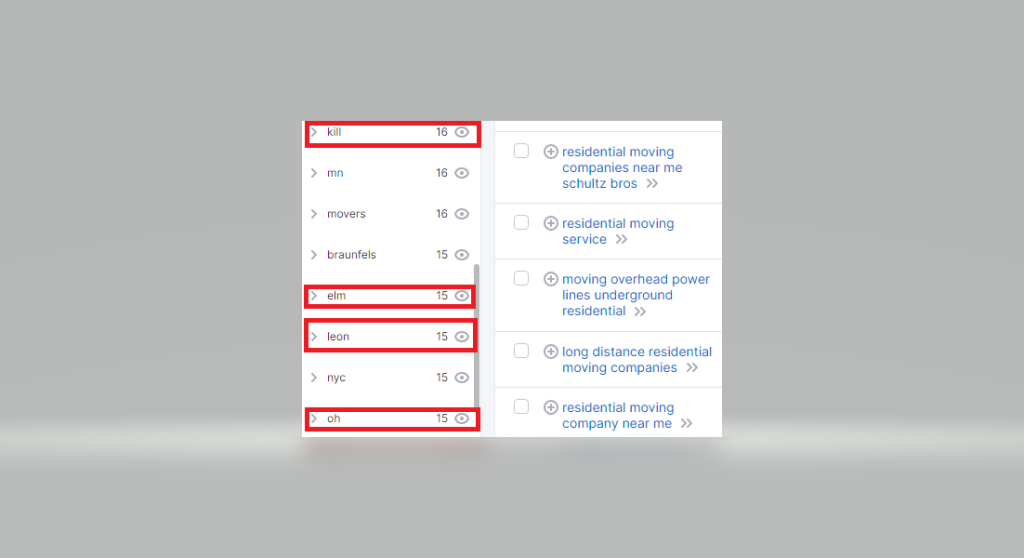 Screenshot of Semrush's keyword filter.