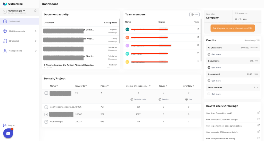 Dashboard - Outranking