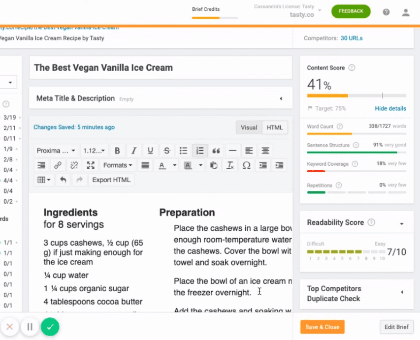 Searchmetrics content editor screenshot.