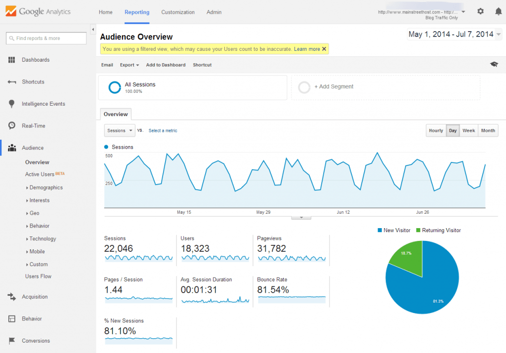 Screenshot of Google Analytics Audience Overview