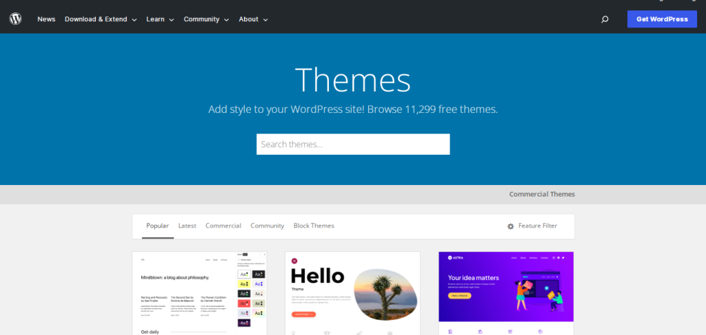 Screenshot of WordPress themes