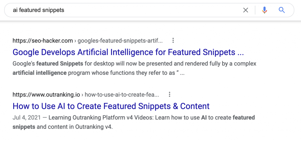 Screenshot of Outranking ranking on the first page of Google because it optimized SEO using videos.