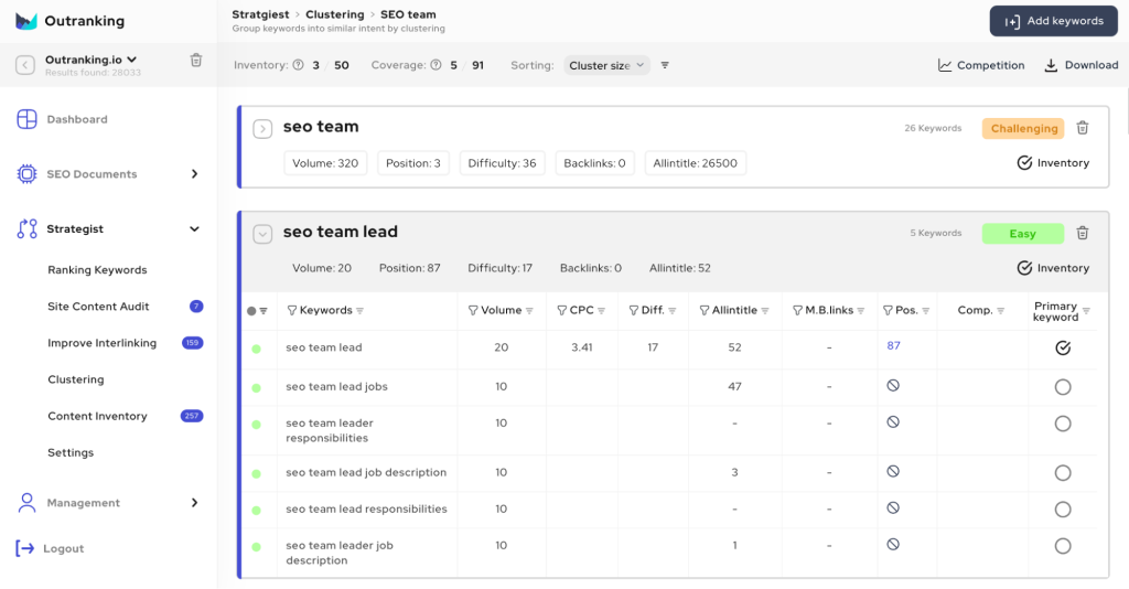 Clustering UI improvements and data enrichment