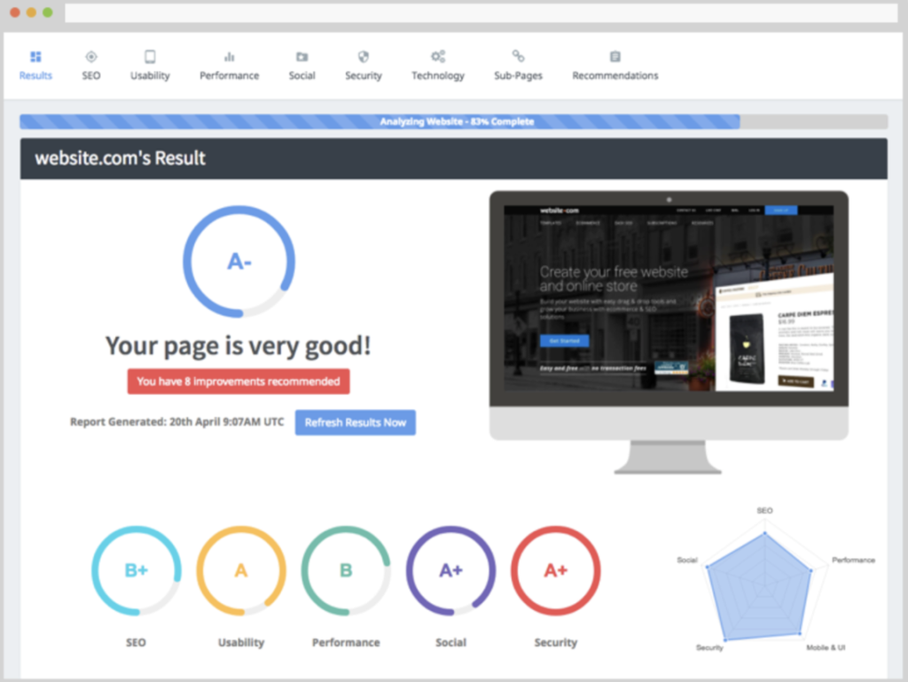 A screenshot of a basic, free SEO audit report
