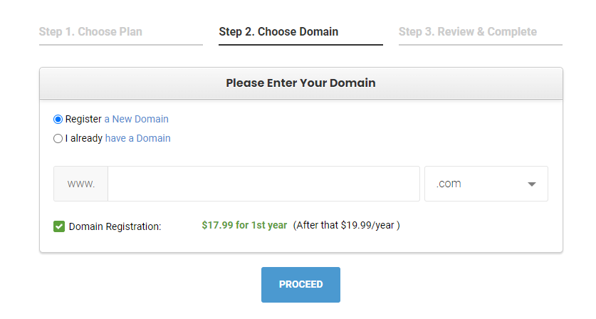 Screenshot of SiteGround's domain registration