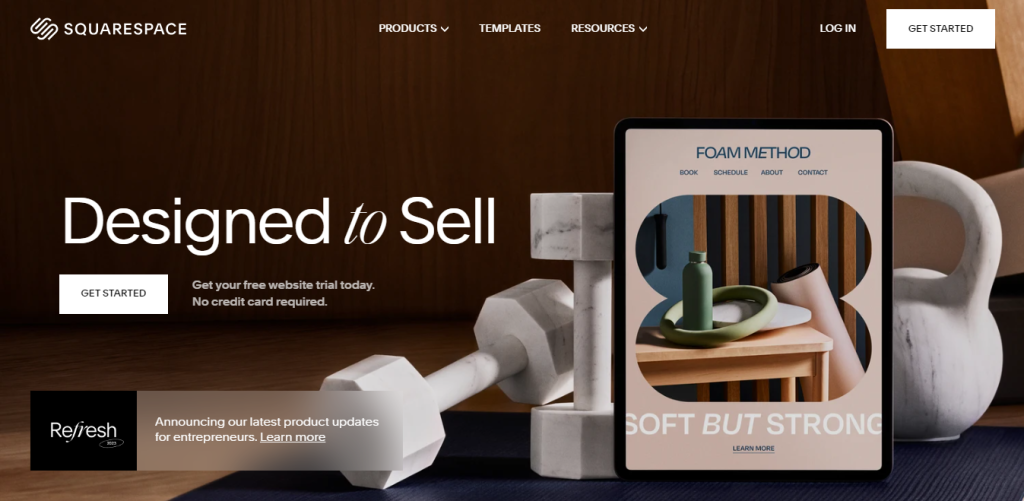 A screenshot of Squarespace's landing page