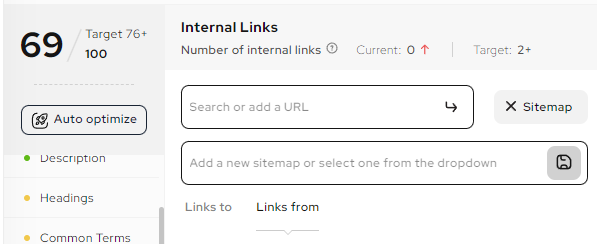 Screenshot of Outranking's internal linking optimization