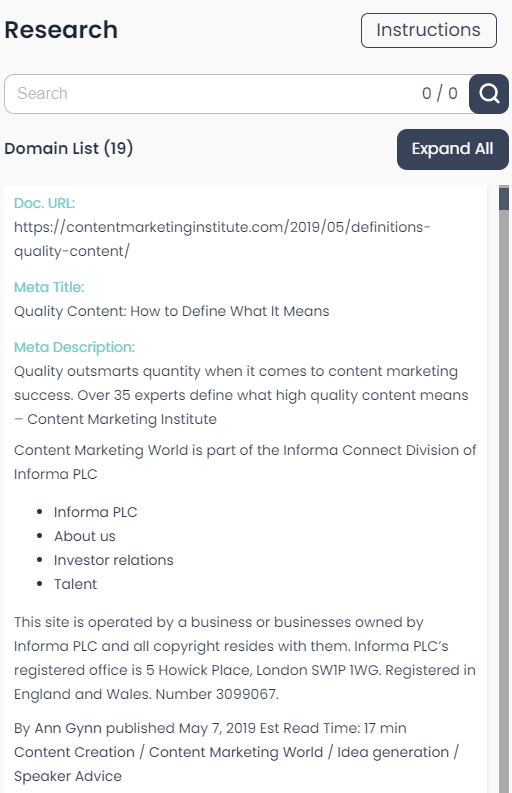 domain list analysis by outranking.io