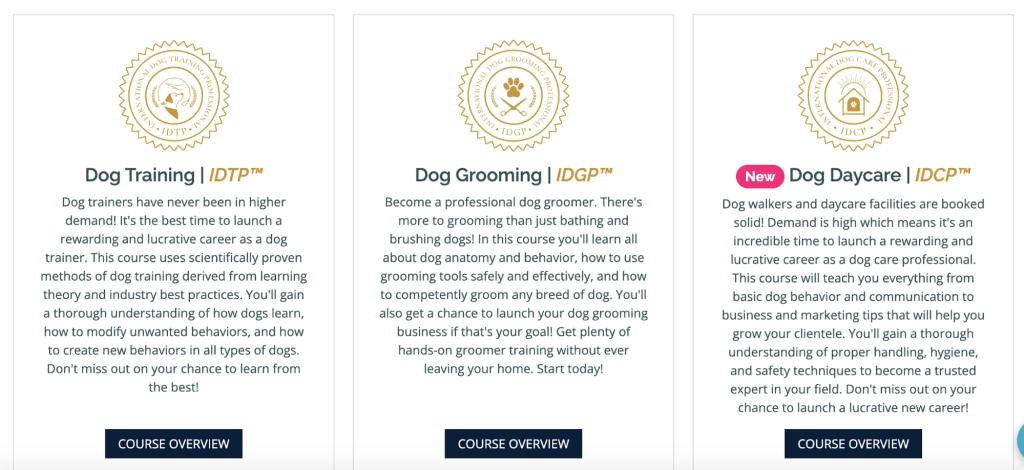 Let's look at a second example of courses for someone who wants to be a pet trainer.