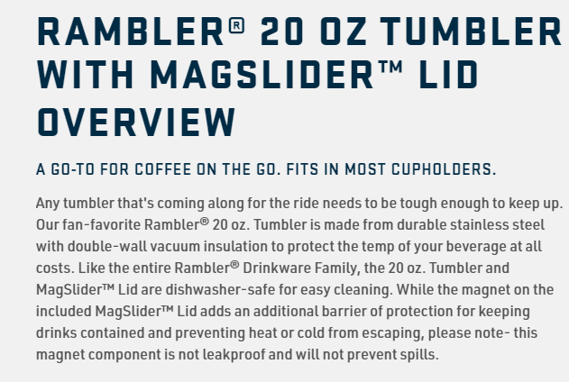 Product description for Yeti Rambler Tumbler