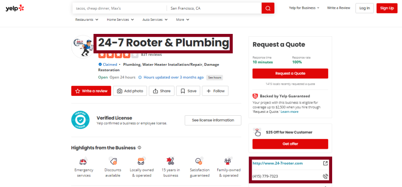 Websites like Yelp can drive traffic to your plumbing business website