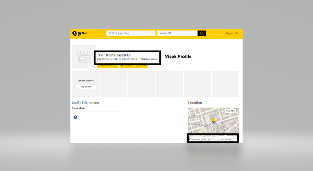 Screenshot of a nonprofit's Yellow Pages profile.