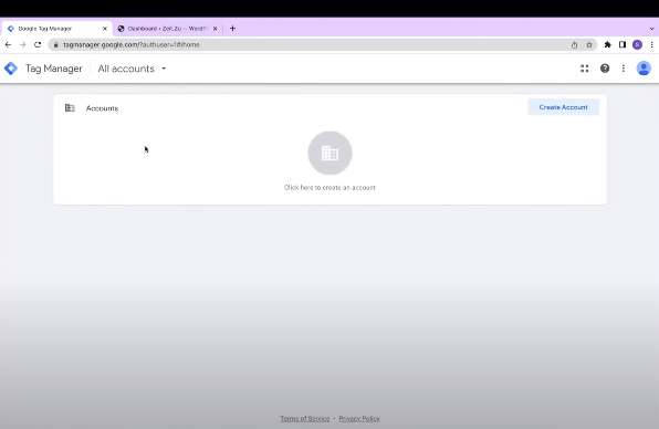  A screenshot from Google Tag Manager showing an empty accounts page.